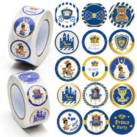BeYumi 1000Pcs Royal Prince Baby Shower Stickers Perforated Roll African American Little Prince Black Boys Castle Crown Decals Party Favors Supplies Laptop Bottle Birthday Reward Stickers for Kids Boy