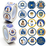 BeYumi 1000Pcs Royal Prince Baby Shower Stickers Perforated Roll African American Little Prince Black Boys Castle Crown Decals Party Favors Supplies Laptop Bottle Birthday Reward Stickers for Kids Boy