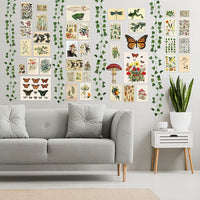 BeYumi 45Pcs Vintage Botanical Wall Collage Aesthetic with Fake Vines Small Poster Photo Dorm Trendy Cottagecore Wall Art Print Colorful Pictures Collage Retro Room Bedroom Decor for Teens Boys Girls