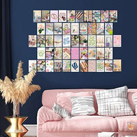 BeYumi 50Pcs Danish Pastel Aesthetic Wall Collage Kit Pink Theme Poster Photo Dorm Trendy Cottagecore Wall Art Print Warm Color Pictures Collage Room Bedroom Decor Gift for Teen Girls, 4x6 Inch