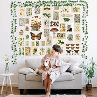 BeYumi 45Pcs Vintage Botanical Wall Collage Aesthetic with Fake Vines Small Poster Photo Dorm Trendy Cottagecore Wall Art Print Colorful Pictures Collage Retro Room Bedroom Decor for Teens Boys Girls