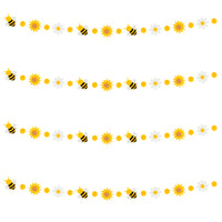BeYumi Bee Flower Garland Felt Artificial Craft Fake Bumblebee Beehive Daisy Sunflower Hanging Garland Banner Spring Summer What Will It Bee Party Decor for Gender Reveal Birthday Baby Shower, 4 Pcs