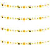 BeYumi Bee Flower Garland Felt Artificial Craft Fake Bumblebee Beehive Daisy Sunflower Hanging Garland Banner Spring Summer What Will It Bee Party Decor for Gender Reveal Birthday Baby Shower, 4 Pcs