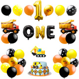 BeYumi Construction Themed Birthday Party Supplies - 42 Packs Dump Truck 1st Birthday Party Decorations for Kids, Including Digger Cake Topper, Giant Number One Aluminum Foil Balloons, Latex Balloons