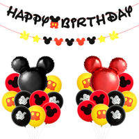 BeYumi Mickey Birthday Party Decoration Supplies Kit - Mickey Theme Happy Birthday Banner Garland, 24 Inch Aluminum Foil Balloons, 12 Inch Red Black Yellow Latex Balloons for Kids Birthday Baby Shower