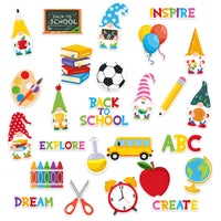 BeYumi 52Pcs Back to School Gnome Bulletin Board Decorations Set Motivational DIY Cardstock Cutouts Colorful Welcome Back to School Supplies for Classroom Chalkboard Kindergarten Nursery Wall Decor