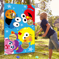 BeYumi Elmo Toss Game with 4 Bean Bags Sesame Beanbag Toss Game Outdoor Indoor Elmo Cookie Monster Birthday Party Supplies Decorations Sesame Theme Party Game Carnival Game for Kids and Adults