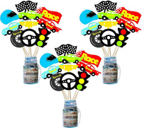 BeYumi 30 Pack Racecar Centerpiece Sticks Bobber Table Toppers Cupcake Toppers-Let’s Go Racing Themed Party Favors Birthday Ideas Photo Booth Props Decorations