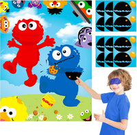 BeYumi 36Pcs Elmo Party Sticker Game, Pin The Nose and Mouth on The Large Elmo Cookie Monster Poster, Sesame Theme Make-a-Face Sticker Game Party Favors Party Supplies Decoration with Blinders