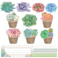 BeYumi 60Pcs Succulents Cutouts Nameplates Rustic Bloom Name Tags Potted Plant Bulletin Board Decoration Set Back to School Teacher Supplies Classroom Decor for Elementary Preschool Kindergarten