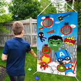 BeYumi Superhero Toss Games with 4 Bean Bags, Superhero Indoor Outdoor Throwing Game Party Supplies for kids, Carnival Games Toss Games Banner for Birthday Party Decoration Thanksgiving Day Christmas