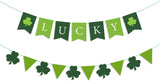 BeYumi St Patrick's Day Garland Banner, Lucky Three Leaf and Green Pennants, Irish Shamrock Burlap Banners