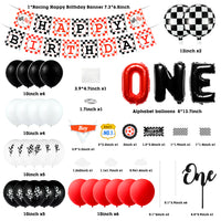 BeYumi 42 Pcs Race Car 1st Birthday Party Decorations Set | Checkered Balloons, Happy Birthday Banner, Cake Topper, Cupcake Toppers | Let's Go Racing Party Supplies for One Year Old Kids Boys