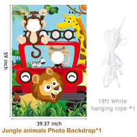 BeYumi Jungle Animal Photo Door Banner Backdrop Props, Large Satin Fabric Photo Background for Forest Safari Animal Theme Party Decoration, Funny Pretend Play Game Party Supplies, 59 x 39 Inch