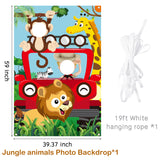 BeYumi Jungle Animal Photo Door Banner Backdrop Props, Large Satin Fabric Photo Background for Forest Safari Animal Theme Party Decoration, Funny Pretend Play Game Party Supplies, 59 x 39 Inch