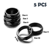 Belanttega 5Pcs Genuine Hematite Rings Set, Width 6mm Faceted Magnetic Hematite Stone Rings for Women Men, Anxiety Balance Root Chakra Absorbs Negative Energy Healing Stone Jewelry Gift(Mix Sizes6-10)