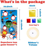 BeYumi Superhero Toss Games with 4 Bean Bags, Superhero Indoor Outdoor Throwing Game Party Supplies for kids, Carnival Games Toss Games Banner for Birthday Party Decoration Thanksgiving Day Christmas