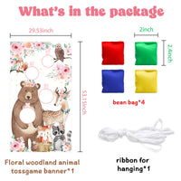 BeYumi Floral Woodland Animal Toss Game Banner with Bean Bags Pink Flower Baby Shower Indoor Outdoor Activities Forest Friends Theme Family Gathering Throwing Game Birthday Party Supplies for Kids