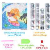 BeYumi 5D Summer Beach Gnome Diamond Painting Kits for Kids Surf Full Drill Diamond Painting by Number Kits Crystal Rhinestone Diamond Painting with White Frame Mosaic Crafts Home Wall Décor, 6x6 Inch