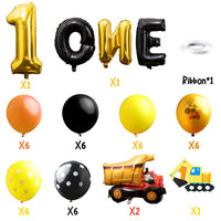 BeYumi Construction Themed Birthday Party Supplies - 42 Packs Dump Truck 1st Birthday Party Decorations for Kids, Including Digger Cake Topper, Giant Number One Aluminum Foil Balloons, Latex Balloons