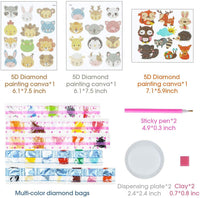 BeYumi 34Pcs 5D Diamond Painting Kits for Kids, DIY Animals Diamond Painting Stickers, Handmade Digital Diamond Arts Craft Mosaic Stickers, Painting by Numbers Kits for Adult Beginners