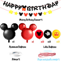 BeYumi Mickey Birthday Party Decoration Supplies Kit - Mickey Theme Happy Birthday Banner Garland, 24 Inch Aluminum Foil Balloons, 12 Inch Red Black Yellow Latex Balloons for Kids Birthday Baby Shower