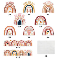 BeYumi 62Pcs Boho Rainbow Positive Sayings Accents Classroom Bulletin Board Decorations Set Motivational Bohemian Cutouts with Inspirational Bulletin Board Borders Trim for School Home Wall Decor