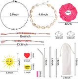 BeYumi 65Pcs VSCO Stuff Set-VSCO Stickers, Velvet Hair Scrunchies, Shell Necklace Choker, Wave Rings, Nepal Woven Friendship Bracelets, Metal Straws with Brush and Storage Bag, Shoes Charms