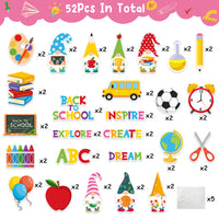 BeYumi 52Pcs Back to School Gnome Bulletin Board Decorations Set Motivational DIY Cardstock Cutouts Colorful Welcome Back to School Supplies for Classroom Chalkboard Kindergarten Nursery Wall Decor