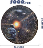 BeYumi 1000 Pieces Jigsaw Puzzles, Large Round Solar System Puzzle, Difficult and Challenge Educational Game, Decompressing Planets in Space Puzzle Learning Toys for Astronomy Enthusiast Adults