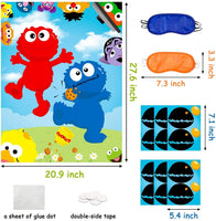 BeYumi 36Pcs Elmo Party Sticker Game, Pin The Nose and Mouth on The Large Elmo Cookie Monster Poster, Sesame Theme Make-a-Face Sticker Game Party Favors Party Supplies Decoration with Blinders
