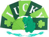 BeYumi St Patrick's Day Garland Banner, Lucky Three Leaf and Green Pennants, Irish Shamrock Burlap Banners