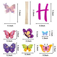 BeYumi Butterfly Birthday Party Decorations, Spring Summer Butterfly Hanging Swirls, Glitter Birthday Banner, Cake Topper, Centerpieces Sticks, Wall Decals, Garden Themed Baby Shower Decorations