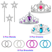 BeYumi 55Pcs Princess Pretend Jewelry Toys Set with Pink Ballet Tutu Skirt Sequins Handbag, Adjustable Rings Crowns Necklaces Earrings Wands Bracelets, Dress Up Birthday Gifts Party Favors for Kids