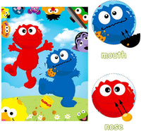 BeYumi 36Pcs Elmo Party Sticker Game, Pin The Nose and Mouth on The Large Elmo Cookie Monster Poster, Sesame Theme Make-a-Face Sticker Game Party Favors Party Supplies Decoration with Blinders