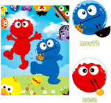 BeYumi 36Pcs Elmo Party Sticker Game, Pin The Nose and Mouth on The Large Elmo Cookie Monster Poster, Sesame Theme Make-a-Face Sticker Game Party Favors Party Supplies Decoration with Blinders