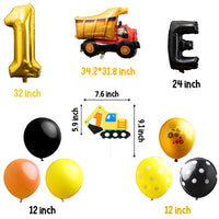BeYumi Construction Themed Birthday Party Supplies - 42 Packs Dump Truck 1st Birthday Party Decorations for Kids, Including Digger Cake Topper, Giant Number One Aluminum Foil Balloons, Latex Balloons