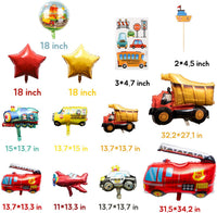 BeYumi 24Pcs Vehicle Birthday Party Decorations Kit for Kids, Aircraft Police Car Fire Truck Construction Truck Train School Bus Foil Balloons, Transportation Cupcake Toppers, Traffic Tattoo Stickers
