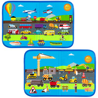 BeYumi 2 Sets Vehicle Construction Travel Felt Board Portable Transportation Car Engineering Truck Flannel Storytelling Playset Story Early Learning Interactive Play Kit for Preschool Toddlers, 47 Pcs
