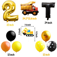 BeYumi Construction Themed Birthday Party Supplies - 42 Packs Dump Truck 2nd Birthday Party Decorations for Kids, Including Digger Cake Topper, Giant Number TWO Aluminum Foil Balloons, Latex Balloons Visit the BeYumi Store