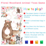 BeYumi Floral Woodland Animal Toss Game Banner with Bean Bags Pink Flower Baby Shower Indoor Outdoor Activities Forest Friends Theme Family Gathering Throwing Game Birthday Party Supplies for Kids