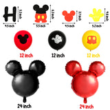BeYumi Mickey Birthday Party Decoration Supplies Kit - Mickey Theme Happy Birthday Banner Garland, 24 Inch Aluminum Foil Balloons, 12 Inch Red Black Yellow Latex Balloons for Kids Birthday Baby Shower