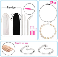BeYumi 65Pcs VSCO Stuff Set-VSCO Stickers, Velvet Hair Scrunchies, Shell Necklace Choker, Wave Rings, Nepal Woven Friendship Bracelets, Metal Straws with Brush and Storage Bag, Shoes Charms
