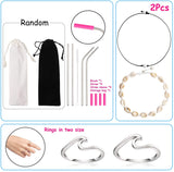 BeYumi 65Pcs VSCO Stuff Set-VSCO Stickers, Velvet Hair Scrunchies, Shell Necklace Choker, Wave Rings, Nepal Woven Friendship Bracelets, Metal Straws with Brush and Storage Bag, Shoes Charms