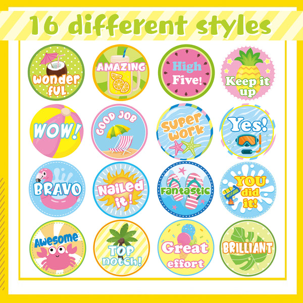 BeYumi 1000Pcs Summer Beach Reward Stickers for Kids Perforated Roll T