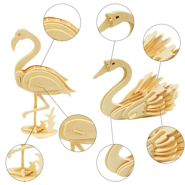 BeYumi 3D Wooden Animals Puzzle Building Paint Kit, 2 Pack of Flamingo