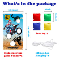 BeYumi Dirt Bike Toss Game Banner with 4 Bean Bags Motorcycle Theme Party Game for Indoor Outdoor Activities 4 Score Holes Game Checkered Racing Motocross Theme Birthday Party Supplies for Kids Adults