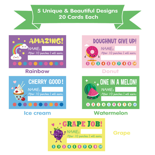 Punch Card, 100pcs Reward Incentive Card for Teacher, Behavior Chart for  Kids, Homeschool Classroom Supplies for Motivation