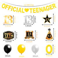 BeYumi 25 Packs Official Teenager 13th Birthday Party Decorations - Golden Official Teenager Banner, Foil Hanging Swirls Streamers, Silver Black Gold Latex Balloons for 13 Years Old Party Supplies