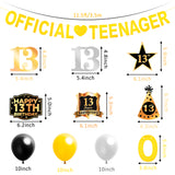 BeYumi 25 Packs Official Teenager 13th Birthday Party Decorations - Golden Official Teenager Banner, Foil Hanging Swirls Streamers, Silver Black Gold Latex Balloons for 13 Years Old Party Supplies